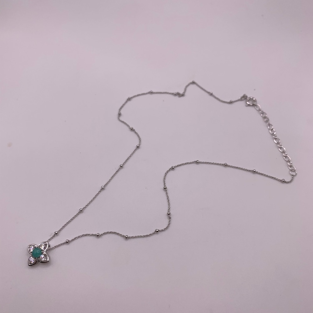 New PAJ 925 Sterling Silver amazonite CZ necklace - Picture 3 of 6